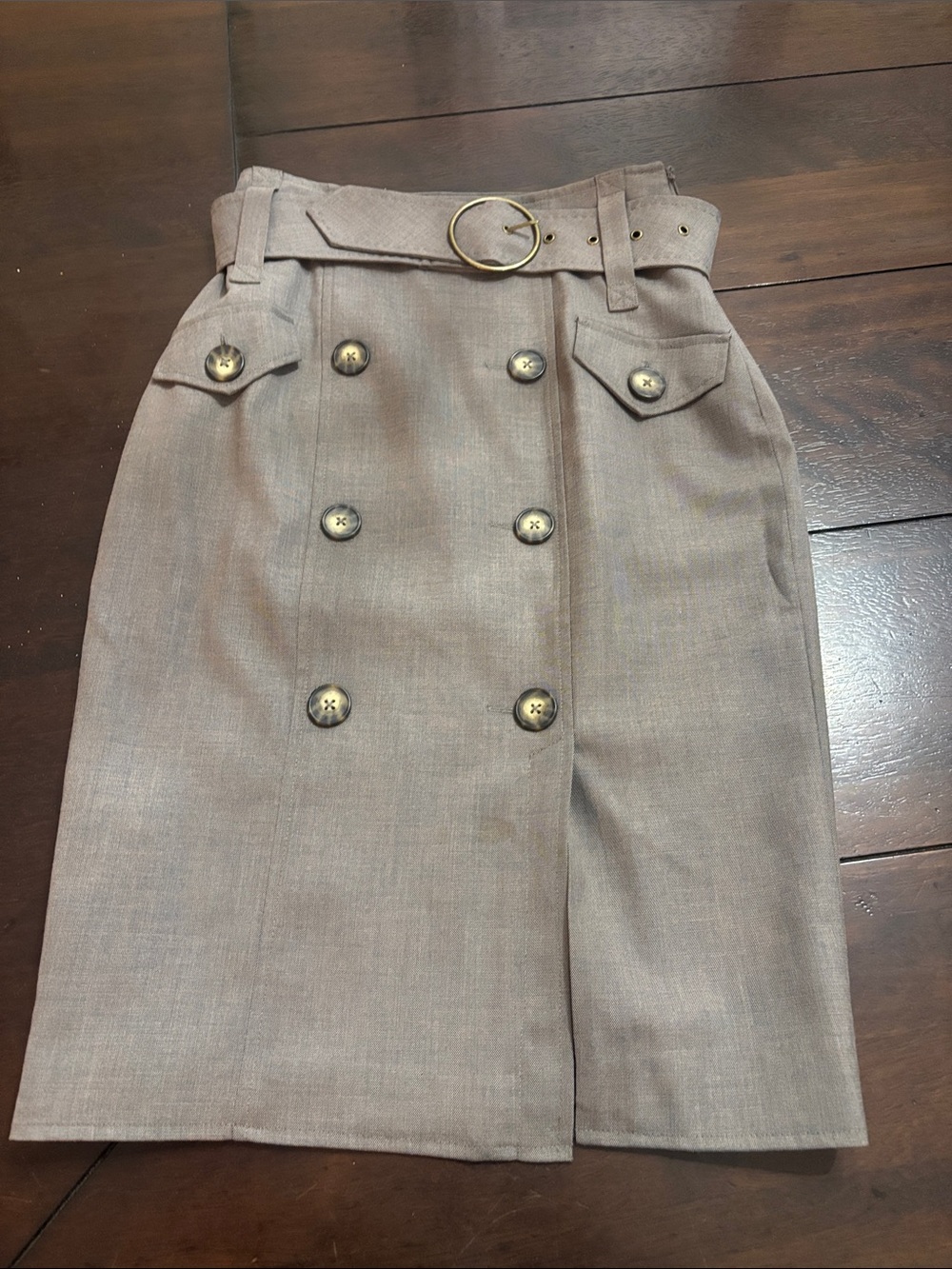 Worthington Petite Taupe Double-Breasted Pencil Skirt with Belt